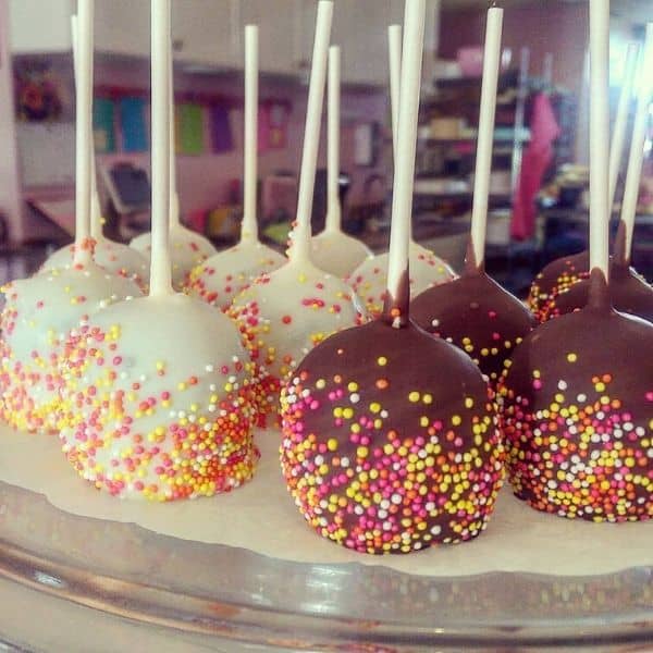 Chocolate & Vanilla Cake Pops with sprinkles