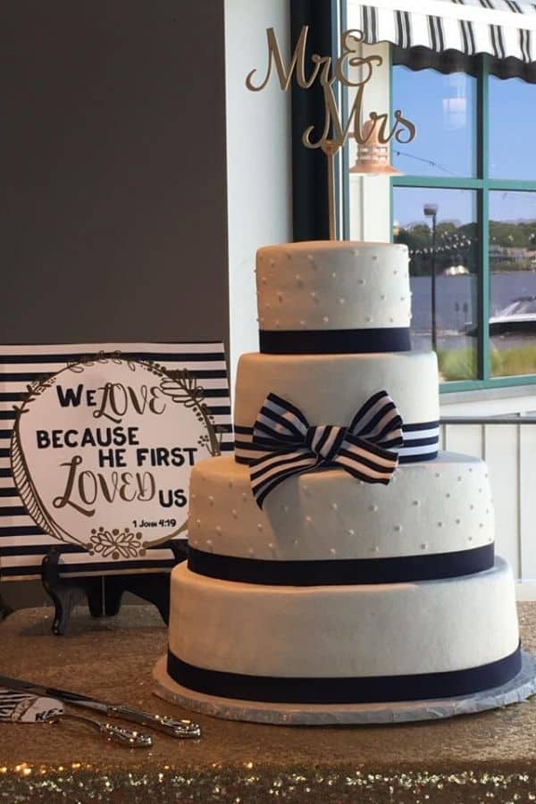 Four Tiered Wedding Cake with Ribbons & Bow